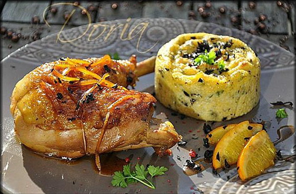 recette-cuisses-de-volaille1 Cuisses de volailles au miel et orange avec polenta aux champignons